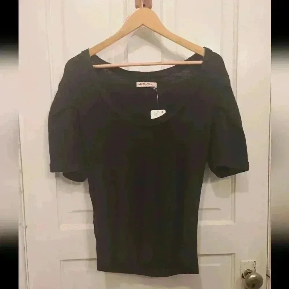 Free People We The Free Black Scoop Neck Top Size Extra Large